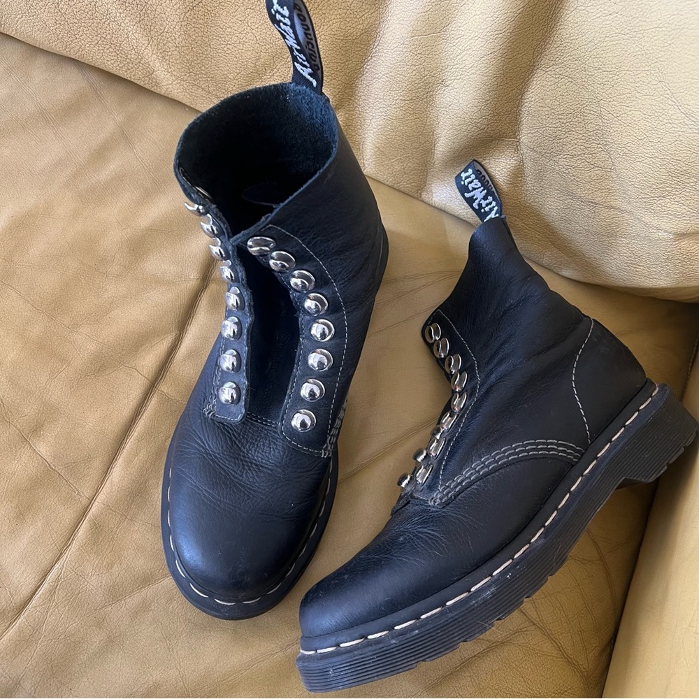 Dr Martens Black Leather Boots with Silver Accents - Picture 3 of 8